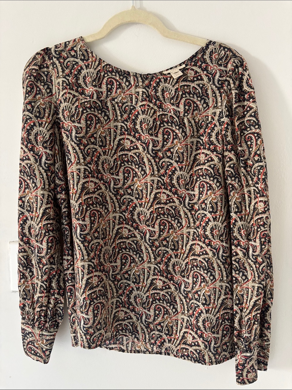 J. Crew 100% Silk Paisley Long-Sleeve Blouse Size 8